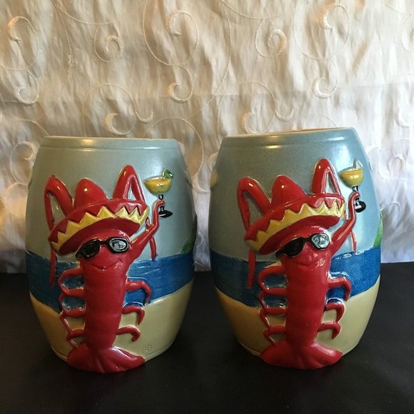 (2) Rockin’ Baja Lobster Restaurant Bar Newport Beach CA Mugs by Tiki Farm 2007 - Picture 1 of 5